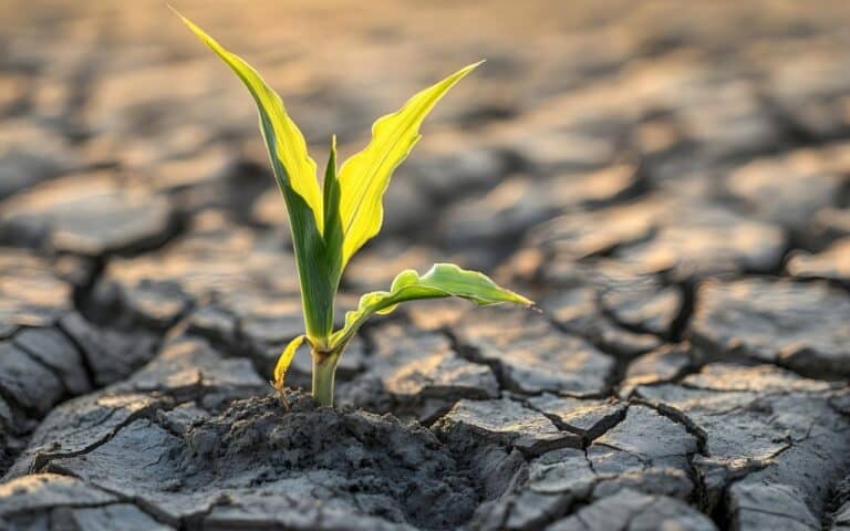 Orthorexia vs anorexia - the struggle represented by a plant in cracked ground